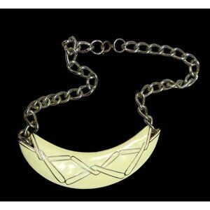 Vintage Abstract Modernist Cream And Gold Tone Statement Necklace